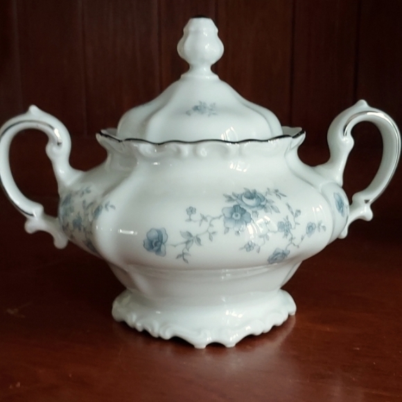 Sugar bowl with lid 💙 platinum silver band by Johann Haviland  Blue Garland - Picture 2 of 15